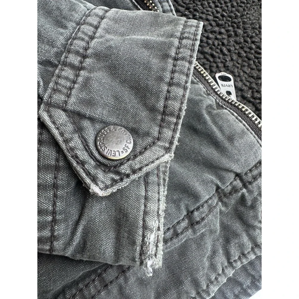 Levi Strauss & Co Mens Hooded Lined Military Jacket Full Zip Snap XS olive Green